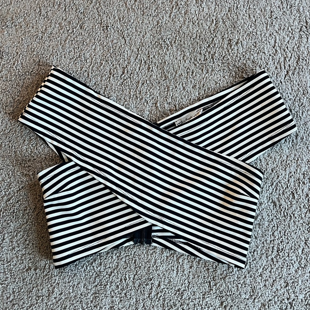 Black and White Striped Cross-Cross Crop Top